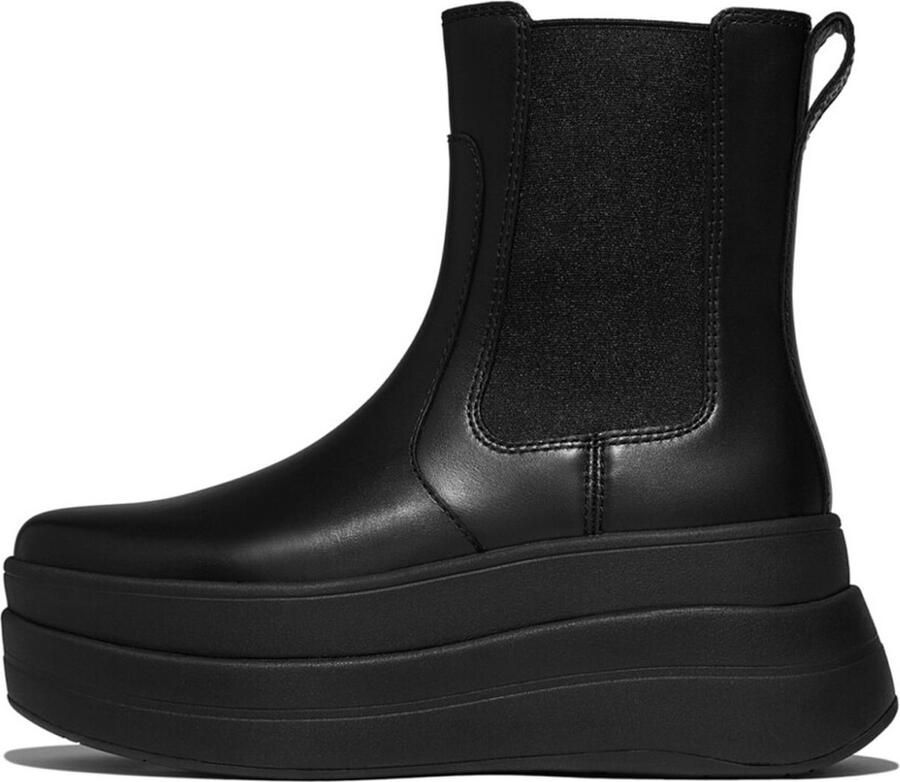 FitFlop F-Mode Stack Leather Chelsea Boots ZWART
