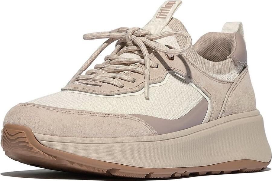 FitFlop F-Mode Suede Knit Flatform Slip-On Laced Sneakers BEIGE