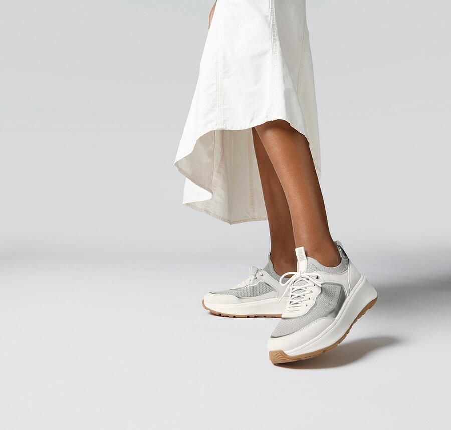 FitFlop F-Mode Suede Knit Flatform Slip-On Laced Sneakers GRIJS