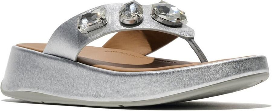 FitFlop F-Mode Ultra-Jewel Leather Toe-Post Sandals ZILVER