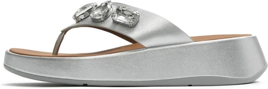 FitFlop F-Mode Ultra-Jewel Leather Toe-Post Sandals ZILVER