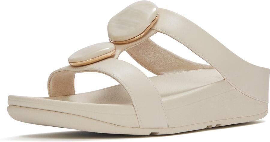 FitFlop Fino Marbled-Stone H-Bar Slides BEIGE