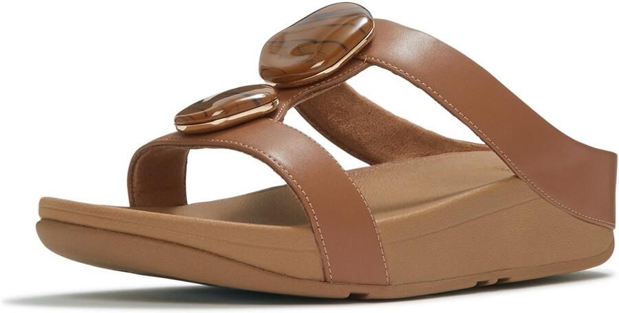 FitFlop Fino Marbled-Stone H-Bar Slides BRUIN