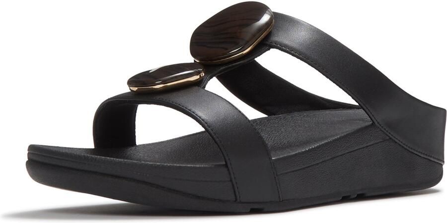 FitFlop Fino Marbled-Stone H-Bar Slides ZWART