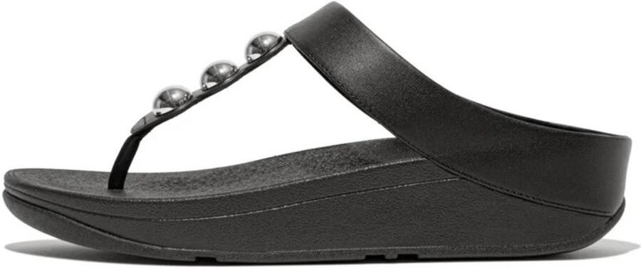 FitFlop Fino Mirror-Dome Leather Toe-Post Sandals ZWART