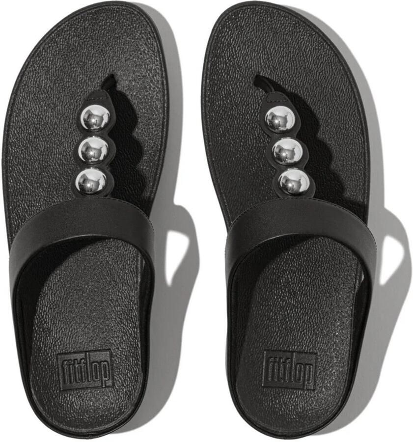 FitFlop Fino Mirror-Dome Leather Toe-Post Sandals ZWART