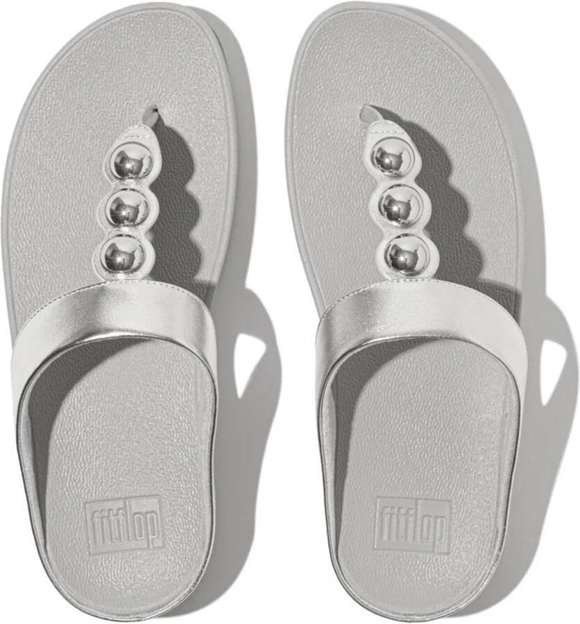FitFlop Fino Mirror-Dome Metalli Leather Toe-Post Sandals SILVER
