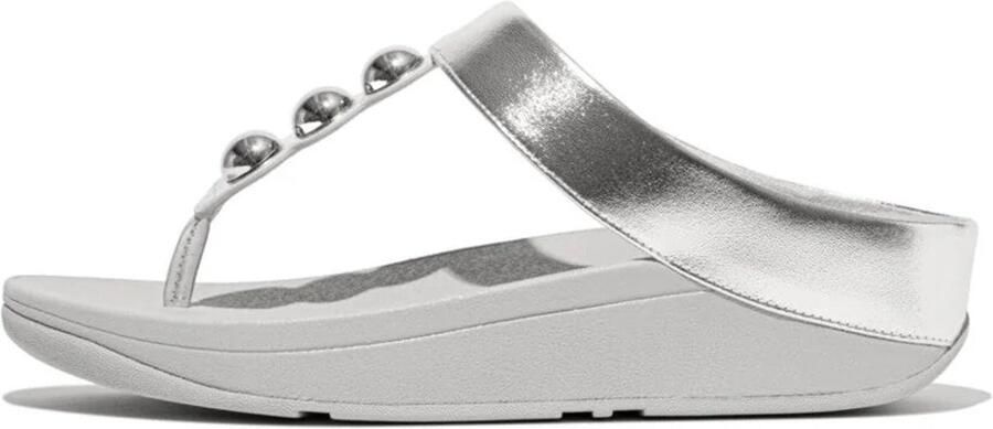 FitFlop Fino Mirror-Dome Metalli Leather Toe-Post Sandals SILVER