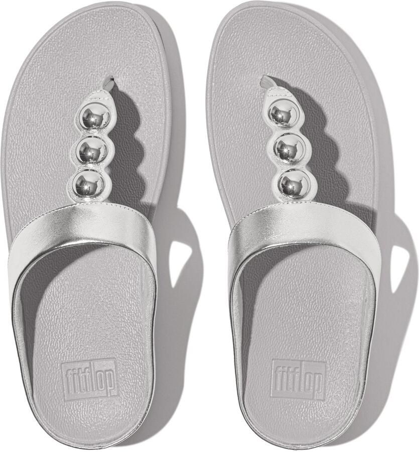 FitFlop Fino Mirror-Dome Metalli Leather Toe-Post Sandals SILVER