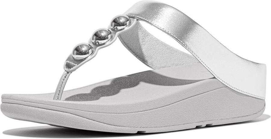FitFlop Fino Mirror-Dome Metalli Leather Toe-Post Sandals SILVER