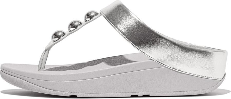 FitFlop Fino Mirror-Dome Metalli Leather Toe-Post Sandals SILVER