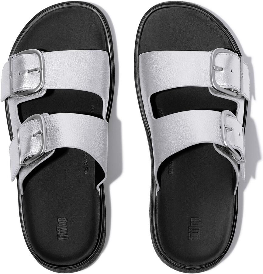 FitFlop Gen-FF Buckle Tumbled-Leather Two-Bar Slides ZILVER - Foto 2