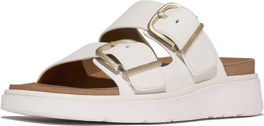 FitFlop Gen-FF Buckle Two-Bar Leather Slides WIT