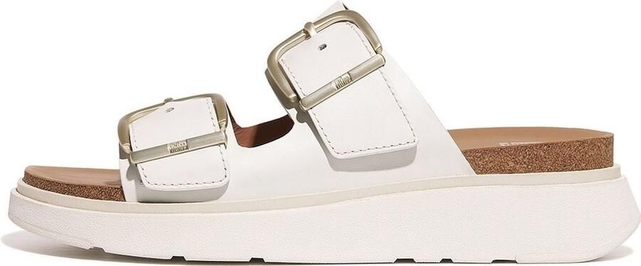 FitFlop Gen-FF Buckle Two-Bar Leather Slides WIT