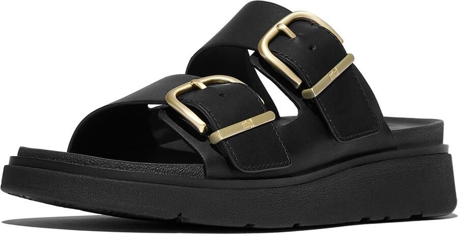 FitFlop Gen-FF Buckle Two-Bar Leather Slides ZWART