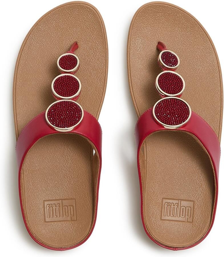 FitFlop Halo Bead-Circle Metallic Toe-Post Sandals Dames Slippers Burnt Berry