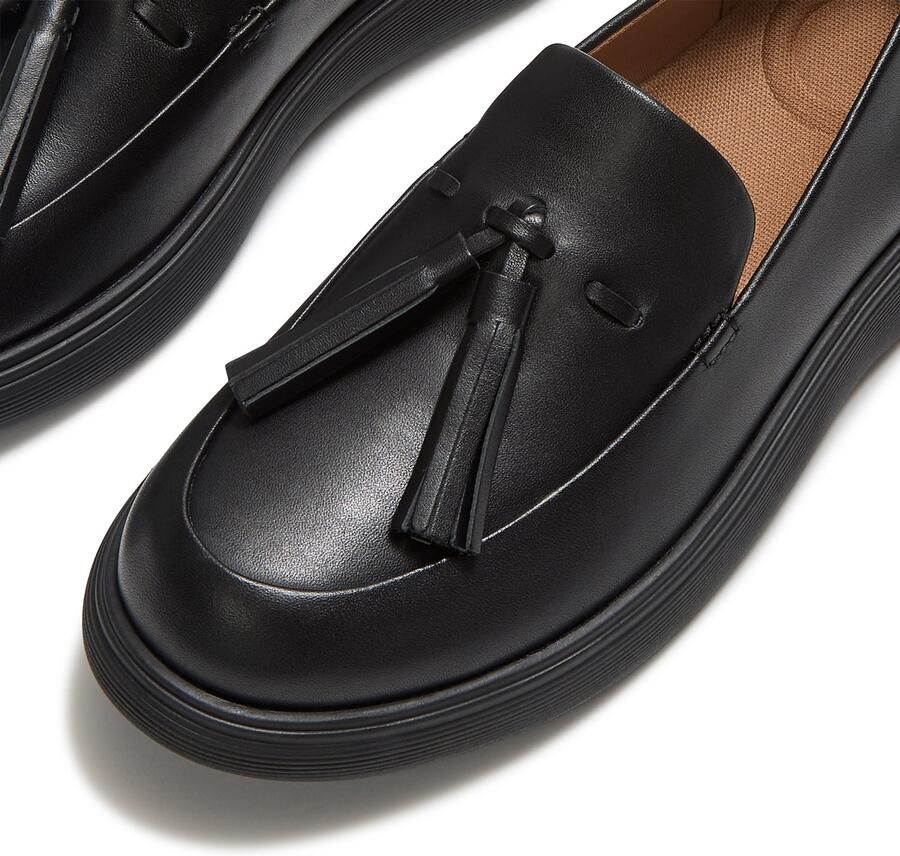 FitFlop IQ-Comff leren loafers met kwastjes ZWART