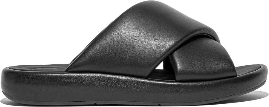 FitFlop Damen Sandalen Iqushion D-Luxe Padded Leather Cross Slides JB5 All Black