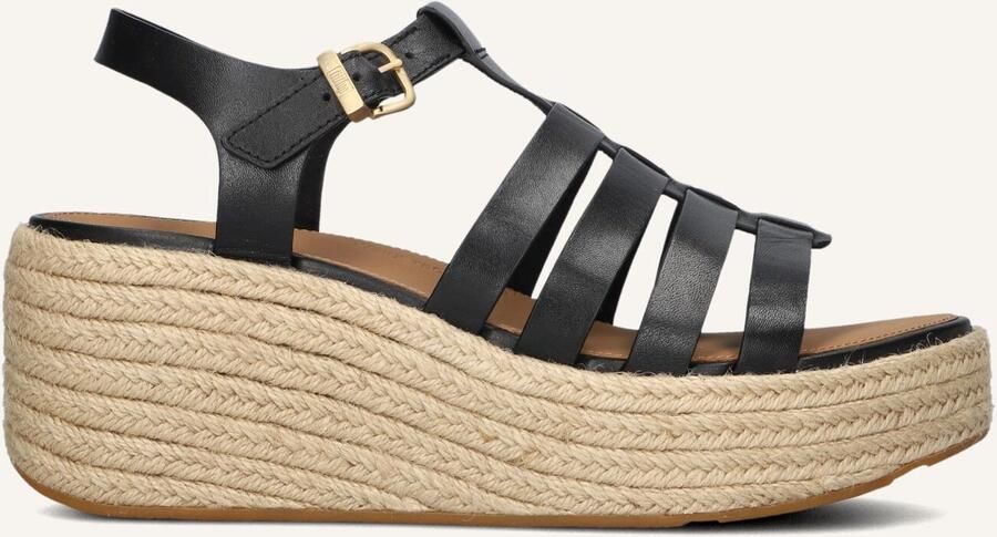 FitFlop Platfforms Espadr. Leather Fisherman Wedge Sandals ZWART