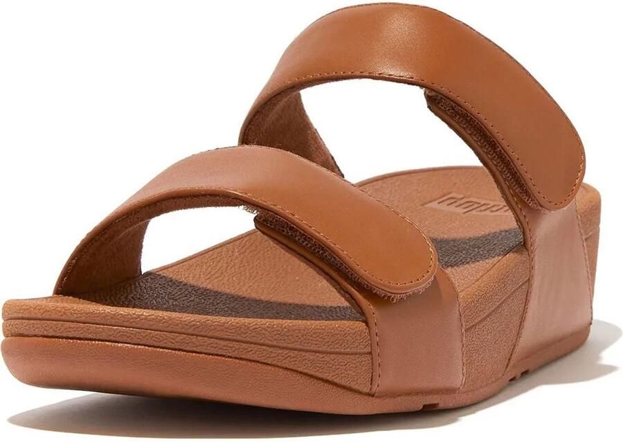 FitFlop Slipper Lulu Adjustable Leather Slides Light Tan Cognac - Foto 3