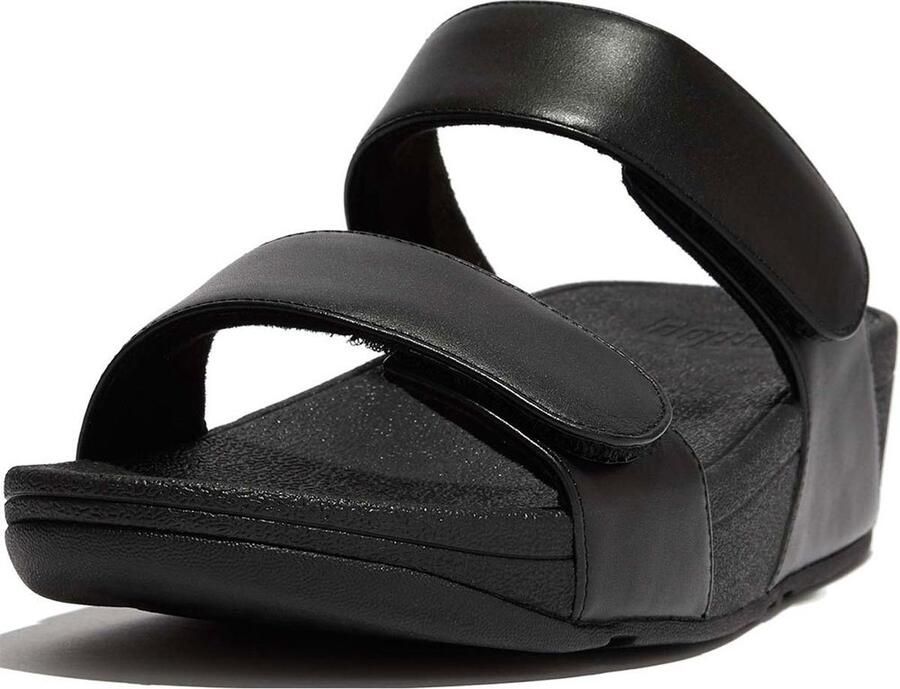 FitFlop Lulu Adjustable Leather Slides Dames Slippers Zwart