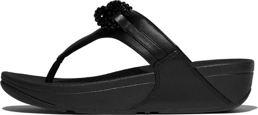 FitFlop Lulu Beaded-Chain Leather Toe-Post Sandals ZWART