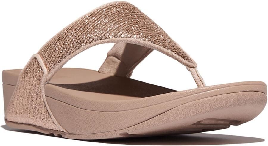 FitFlop Lulu Crinkled-Shimmer Toe-Post Sandals BEIGE