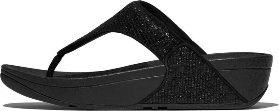 FitFlop Women Lulu Crinkled-Shimmer Toe-Post Sandals Metallic Black