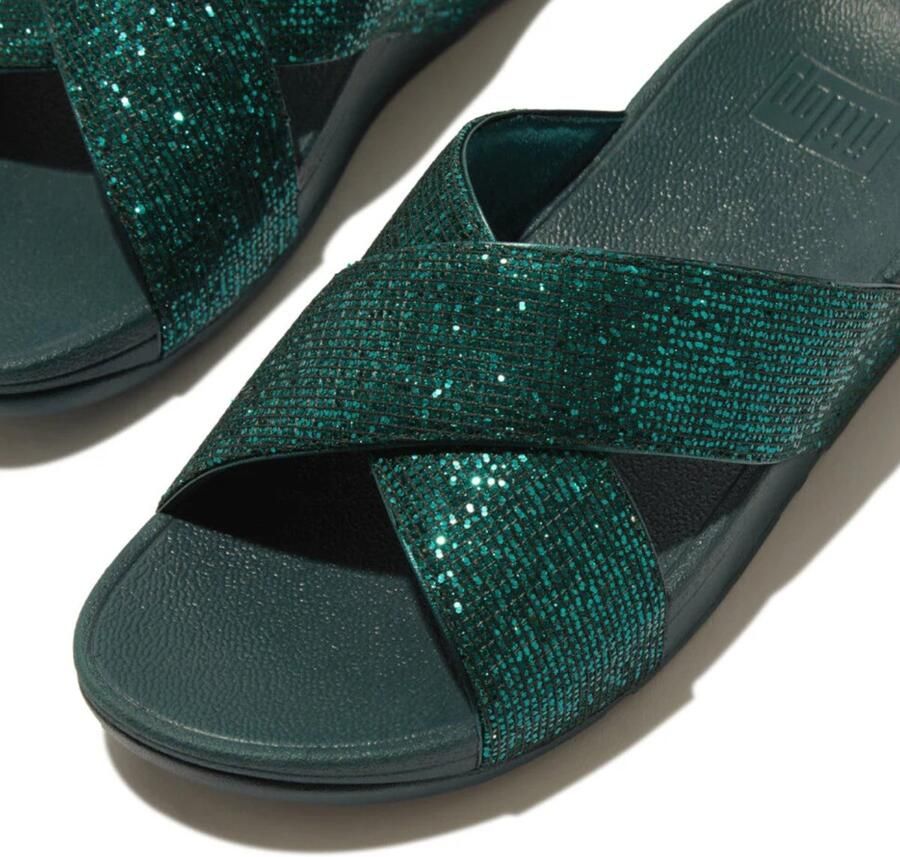 Fitflop Sleehakmuiltjes Lulu Glitterball Slide badslippers slides sandaal kruisbandage bezet met glinsterende steentjes