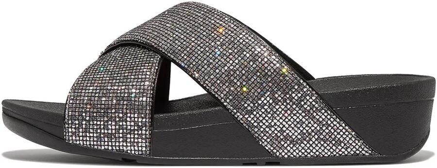 FitFlop Lulu Cross Slide Glitterball ZILVER