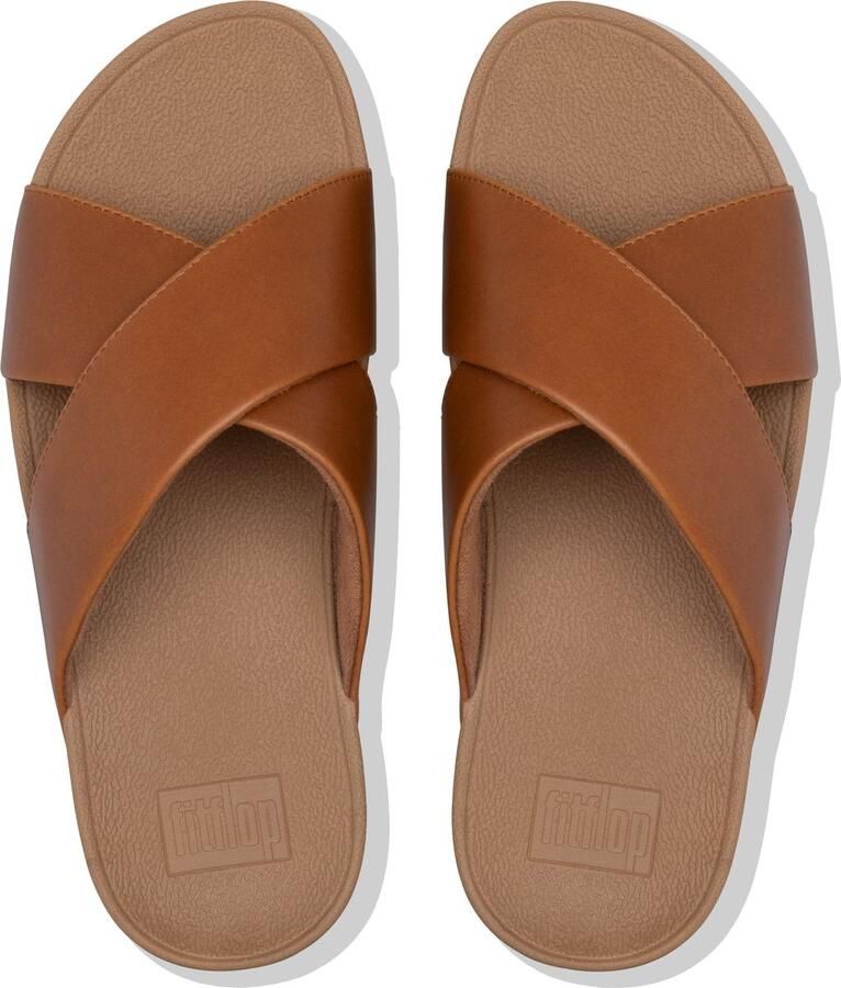FitFlop Lulu Cross Slide Sandals Leather Dames Sandalen Light Tan