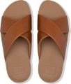 FitFlop Lulu Cross Slide Sandals Leather Dames Sandalen Light Tan - Beige