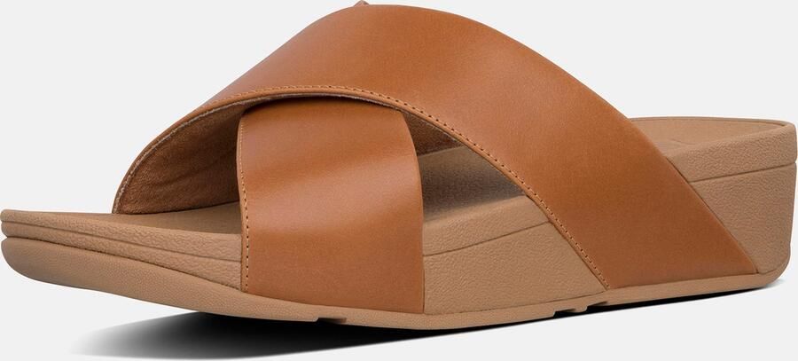 FitFlop Lulu Cross Slide Sandals Leather Dames Sandalen Light Tan