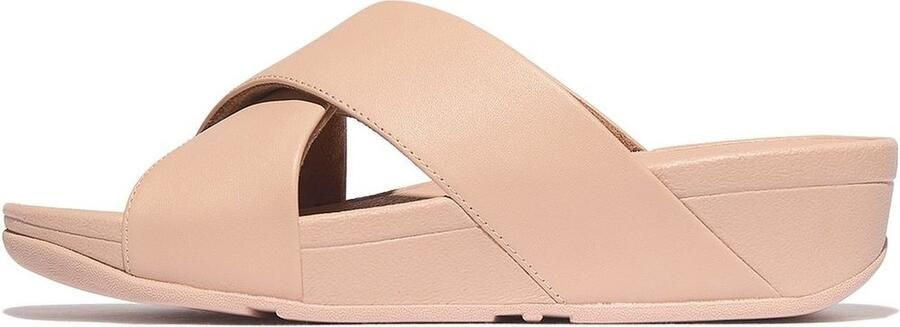FitFlop Lulu Cross Slide Sandals Leather Vrouwen Beigey Beige