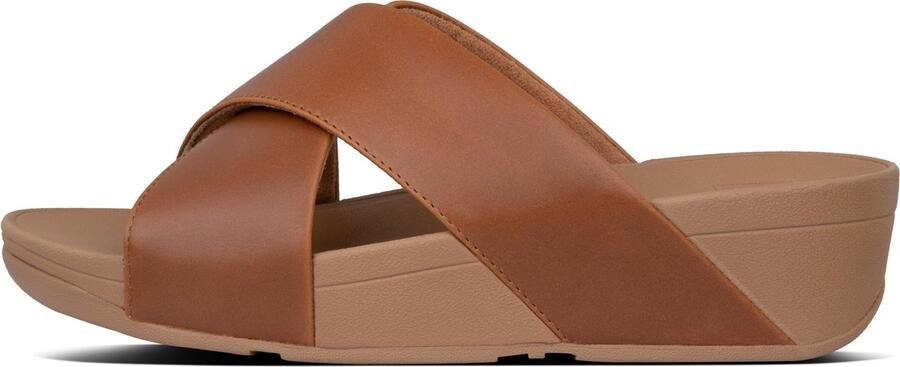 FitFlop Lulu Cross Slide Sandals Leather Dames Sandalen Light Tan
