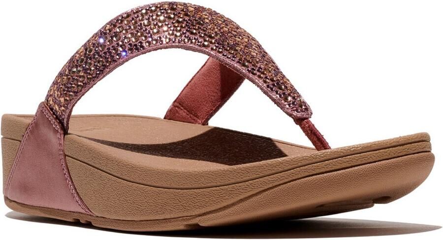 FitFlop Lulu Crystal-Mix Metallic Toe-Post Sandals ROZE