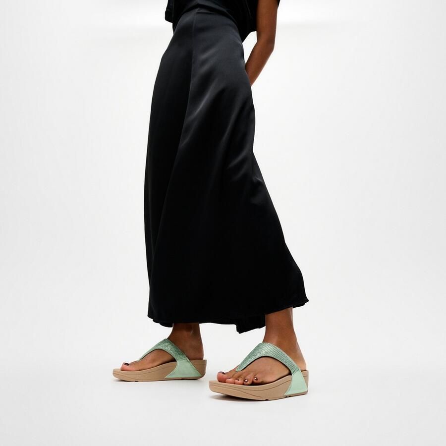 FitFlop Lulu Dames Teenslipper Mintgroen Met Glitters en Sierstenen GROEN