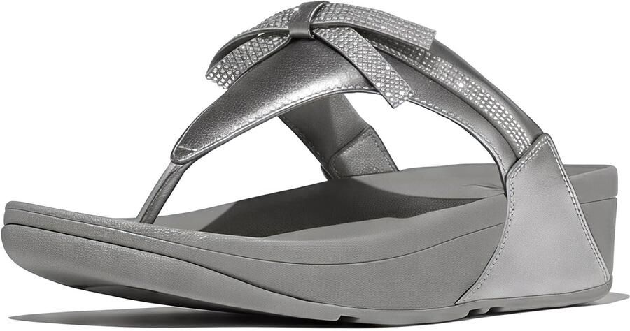 FitFlop Lulu Glitz-Bow Leren Teenslippers Dames Zilver