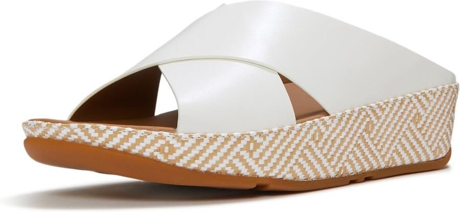 FitFlop Lulu Lux Graphi Weave Leather Cross Slides WIT