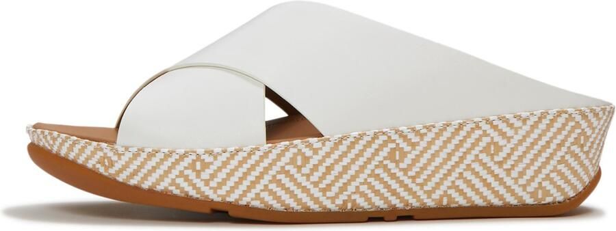 FitFlop Lulu Lux Graphi Weave Leather Cross Slides WIT
