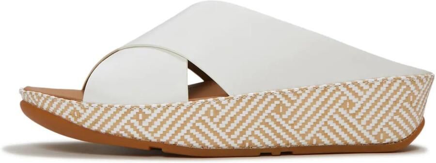 FitFlop Lulu Lux Graphi Weave Leather Cross Slides WIT