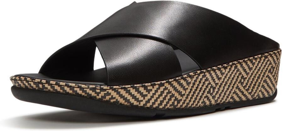 FitFlop Lulu Lux Graphi Weave Leather Cross Slides ZWART