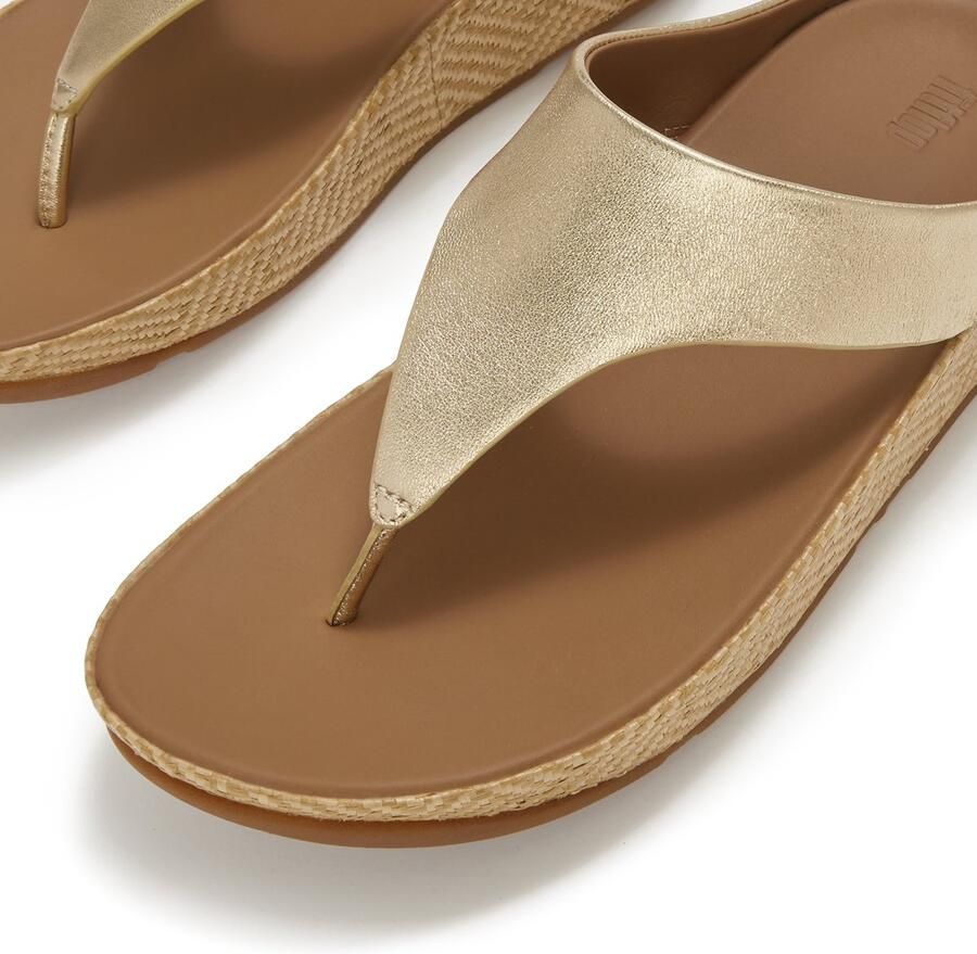 FitFlop Lulu Lux Graphi Weave Leather Toe-Post Sandals Dames Sandalen Metallic Beige