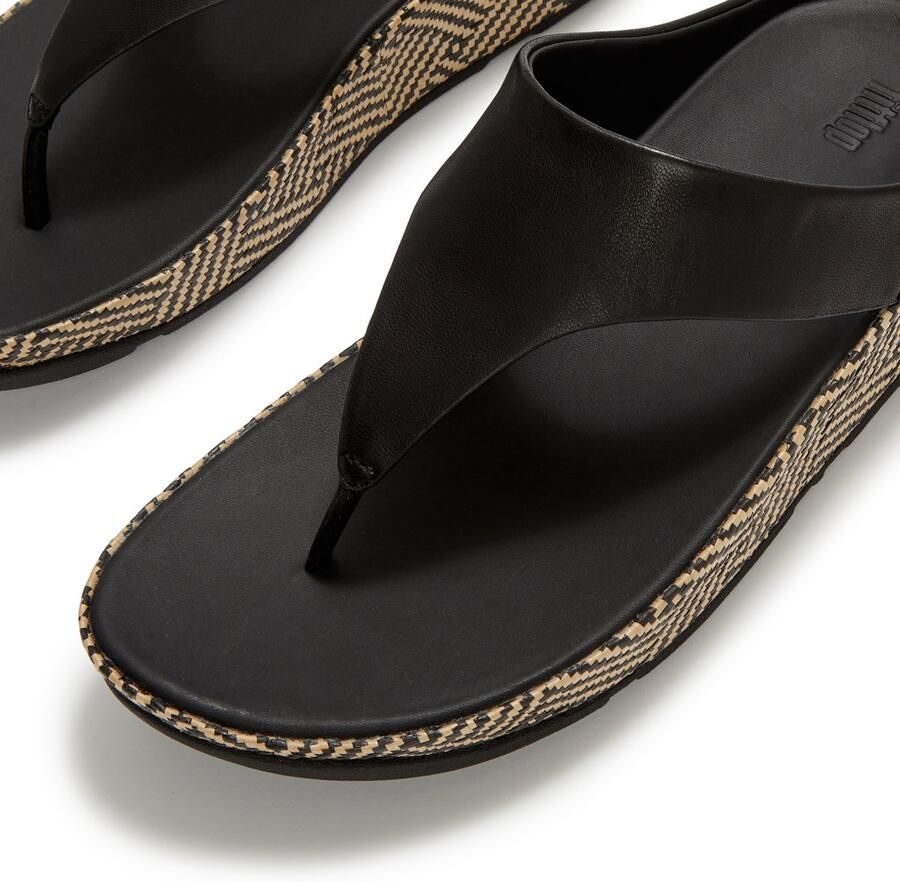 FitFlop Lulu Lux Graphi Weave Leather Toe-Post Sandals Dames Sandalen Zwart