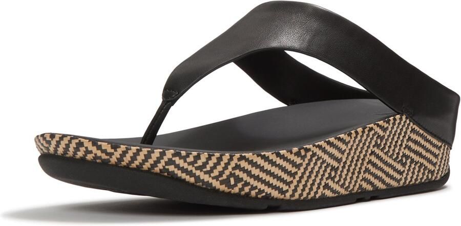 FitFlop Lulu Lux Graphi Weave Leather Toe-Post Sandals Dames Sandalen Zwart