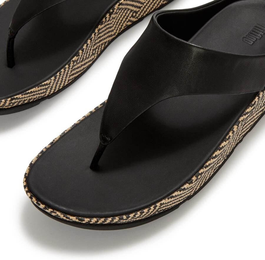 FitFlop Lulu Lux Graphic Weave Toe-post Slippers Dames Zwart