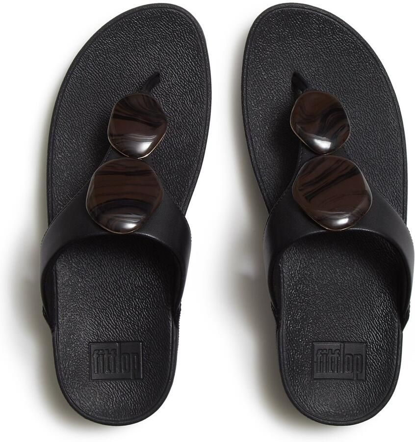 FitFlop Lulu Marbled-Stone Toe-Post Sandals ZWART