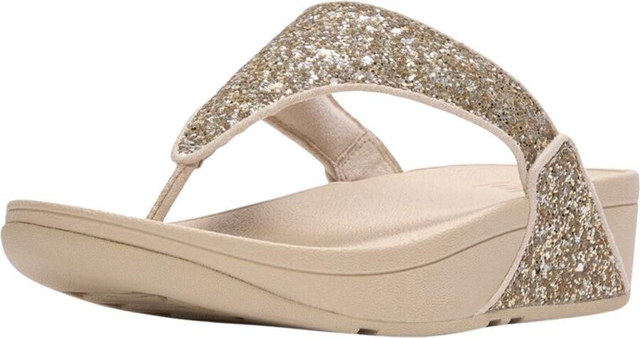 FitFlop Lulu Multi-Tonal Glitter Toe-Post Sandals Dames Slippers Metallic Beige Silver