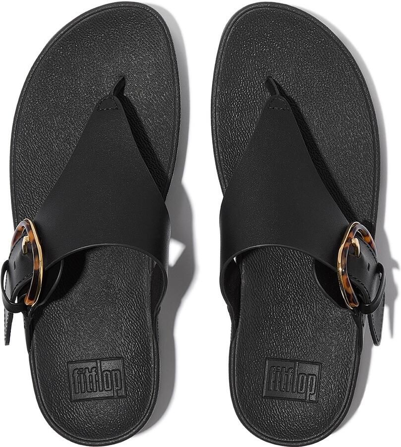 Fitflop Teenslippers LULU RESIN-BUCKLE LEATHER TOE-POST SANDALS muiltje slides platte schoenen met verstelbare gesp