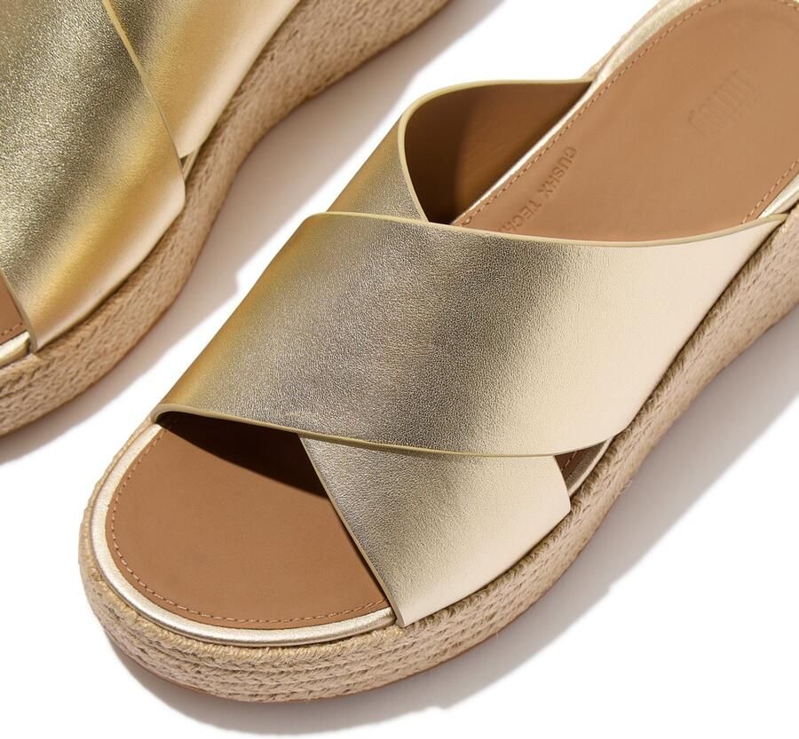 FitFlop Platfforms Espadrille Leather Wedge Cross Slides GOUD